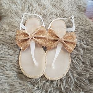 Bamboo Size 8 Sparkly Bow Jelly Thong Sandals